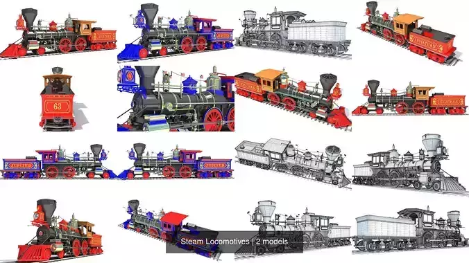 Steam Locomotives 3D Model Collection