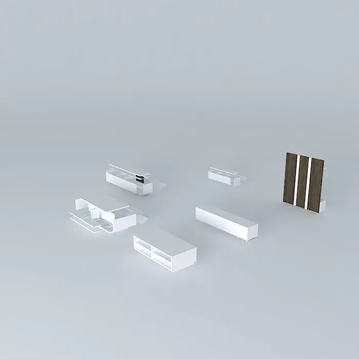 Furniture set of office wood Free 3D model_0