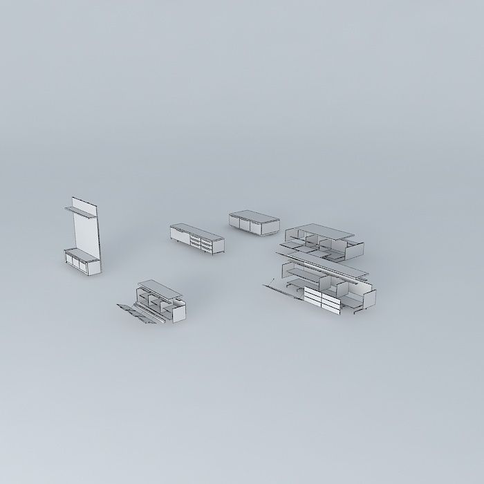 Furniture set of office wood Free 3D model_4