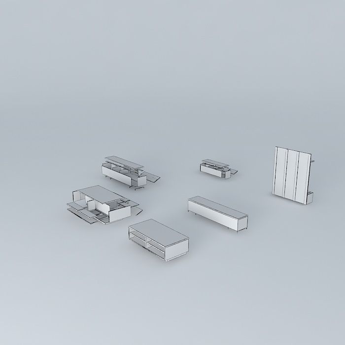 Furniture set of office wood Free 3D model_3