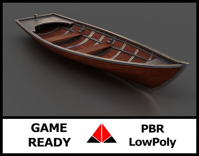 Rowboat wooden boat Low-poly 3D model