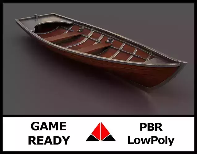 Rowboat wooden boat Low-poly 3D model