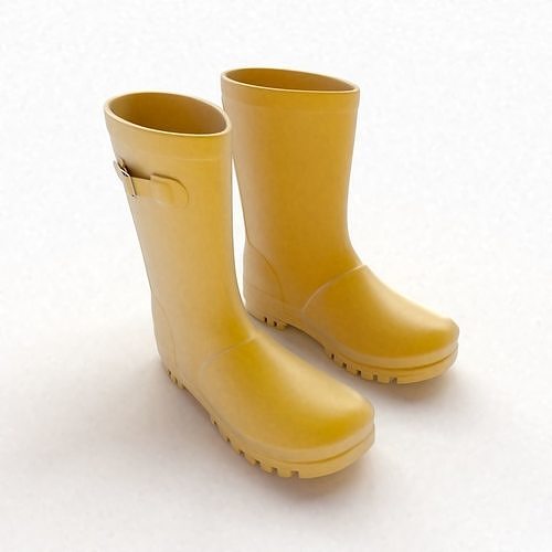 Yellow Wellington boots with buckles 3D model