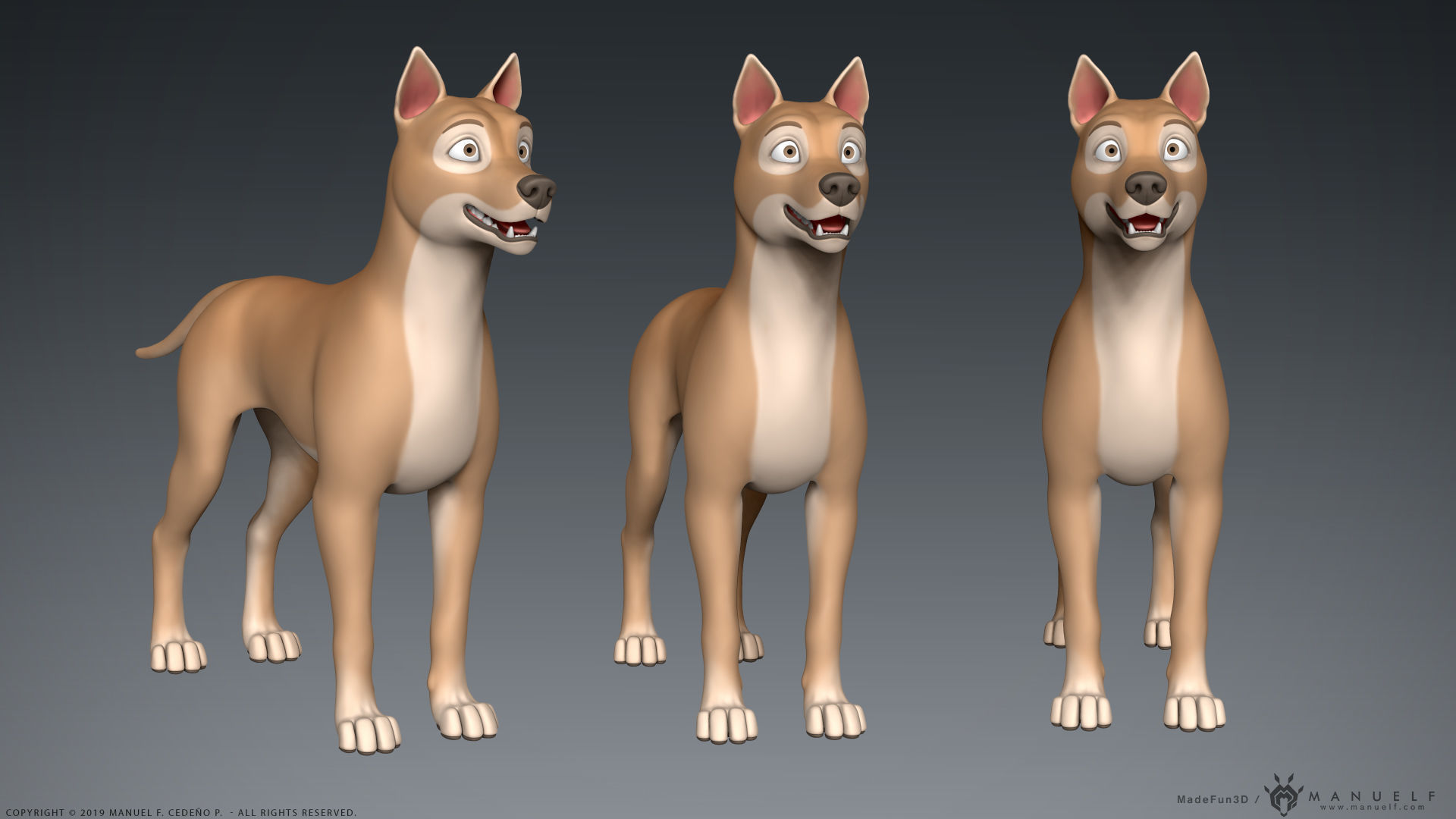 Stylized Cartoon Dog Low-poly 3D model_4