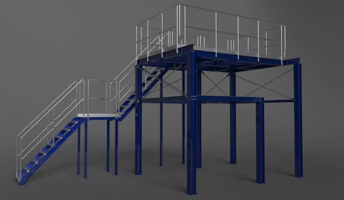 Platform metal with stairs 3D model_0