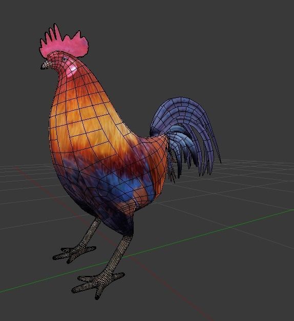 Rooster colorful Low-poly 3D model_4