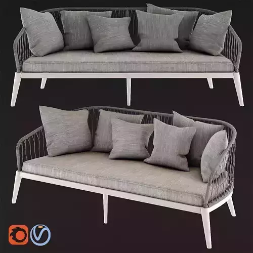 ENDOUME Grey Woven Cord 3-Seater Garden Sofa 3D model