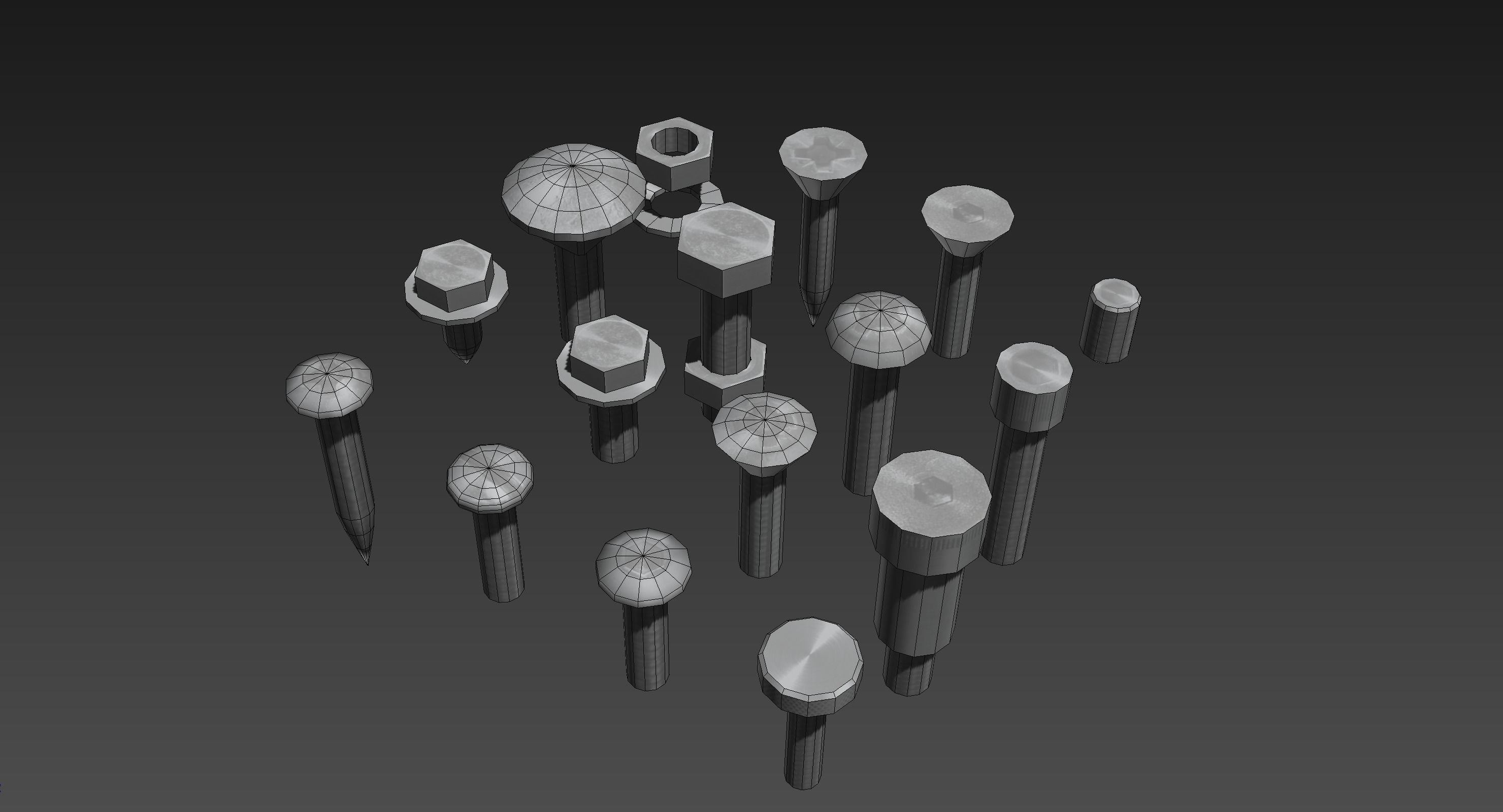 Hardware Pack- nuts and bolts Low-poly 3D model_4