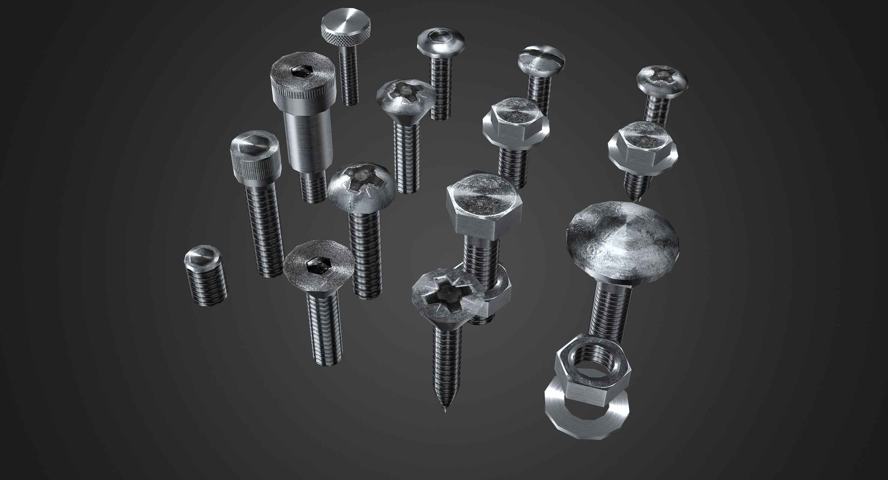 3D asset Hardware Pack nuts and bolts CGTrader