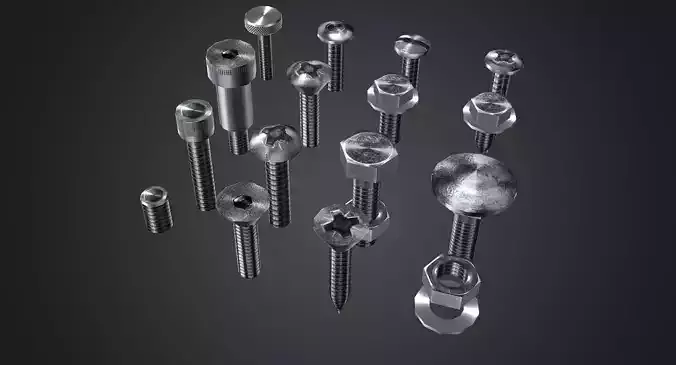Hardware Pack- nuts and bolts Low-poly 3D model