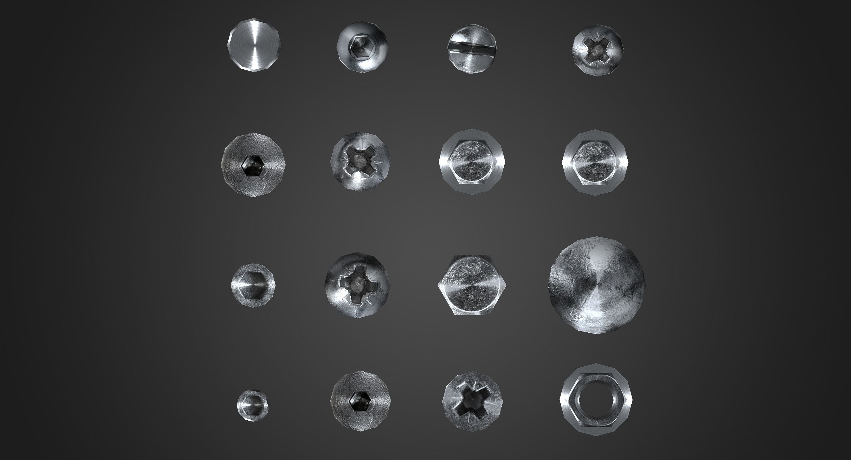 Hardware Pack- nuts and bolts Low-poly 3D model_3