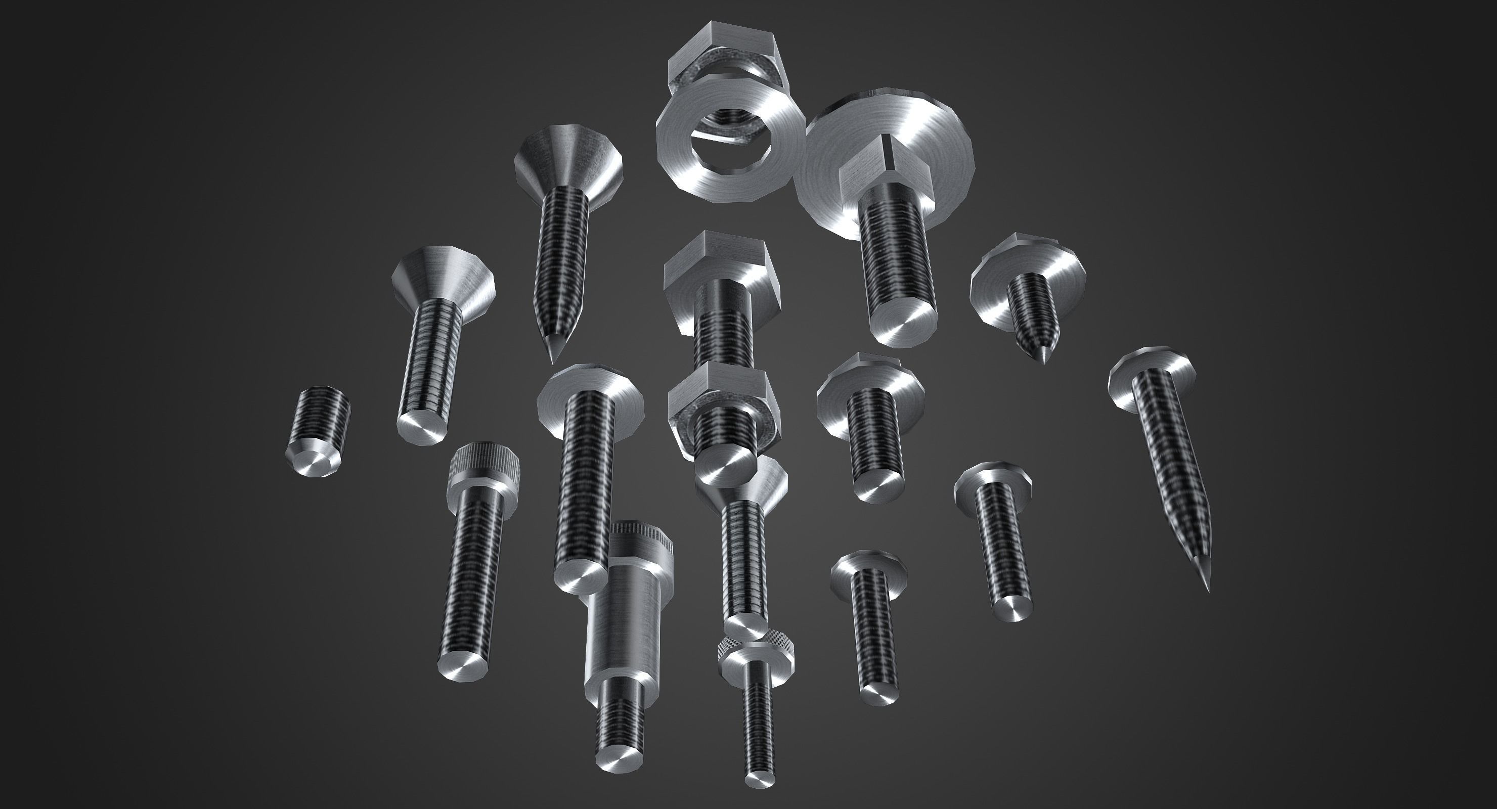 Hardware Pack- nuts and bolts Low-poly 3D model_2