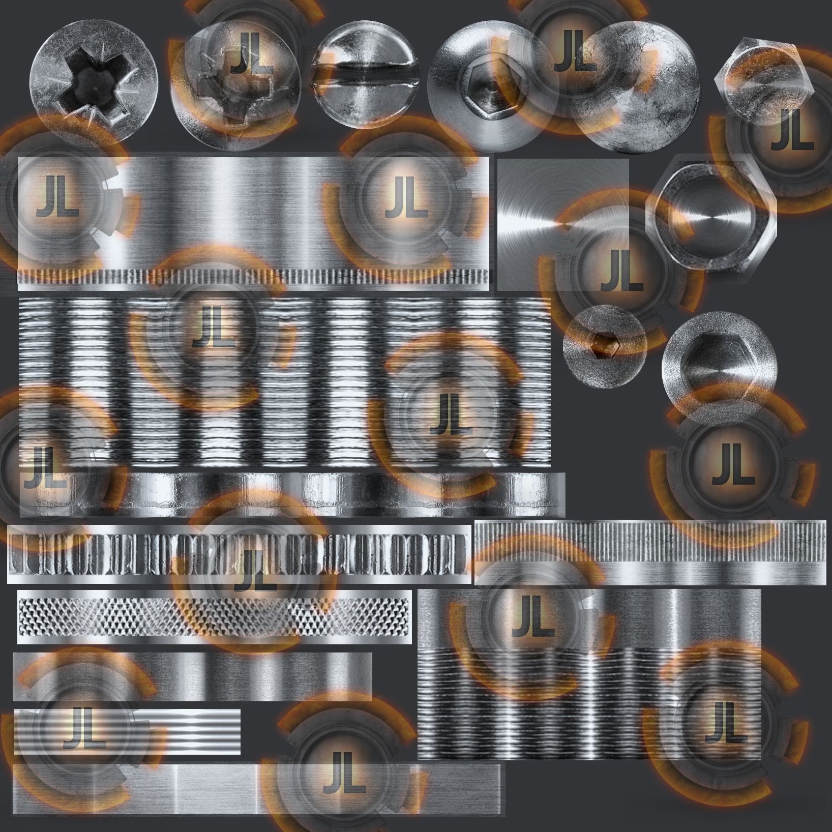 Hardware Pack- nuts and bolts Low-poly 3D model_5