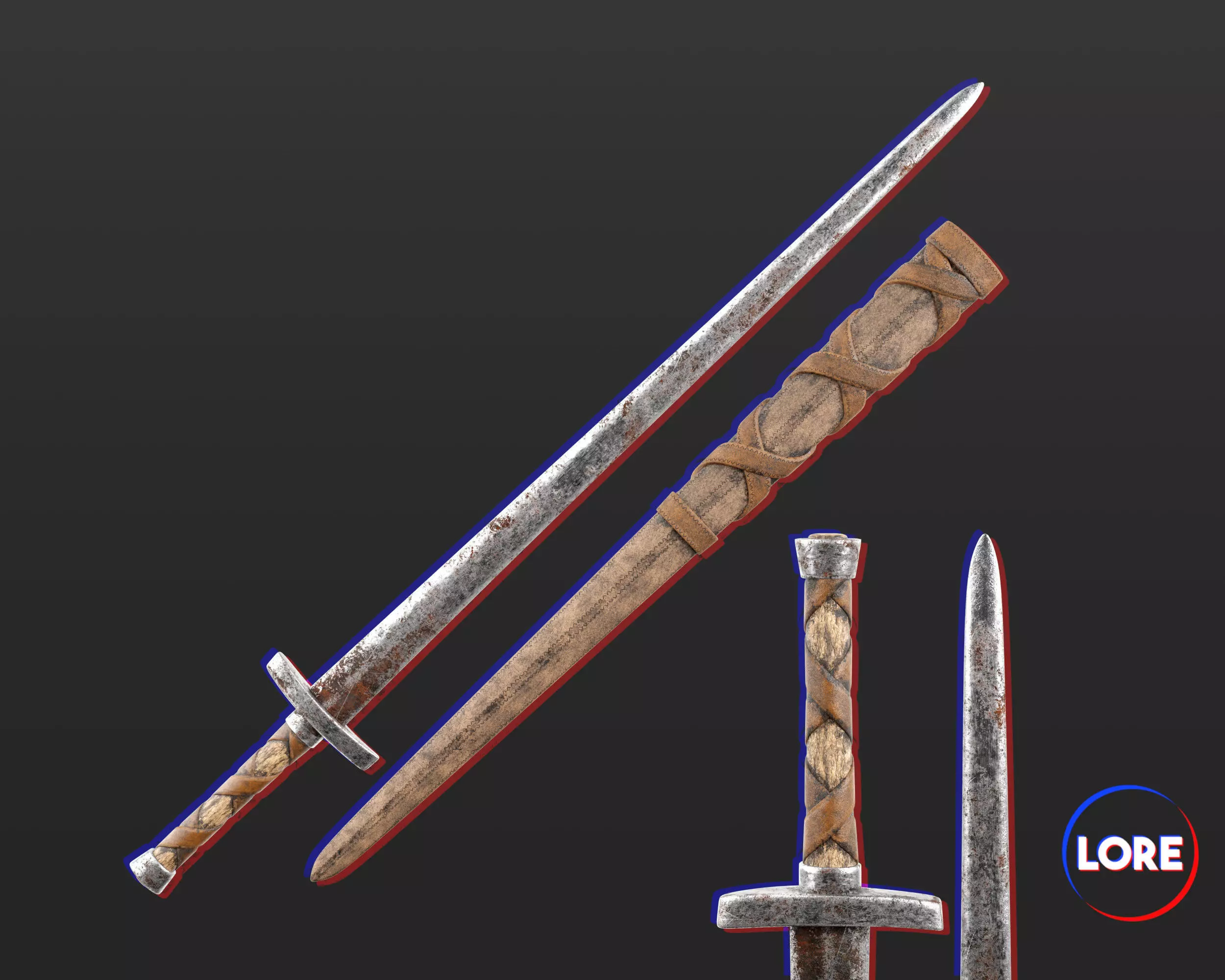Medieval Crude Weapon Short Sword Low-poly 3D model_0