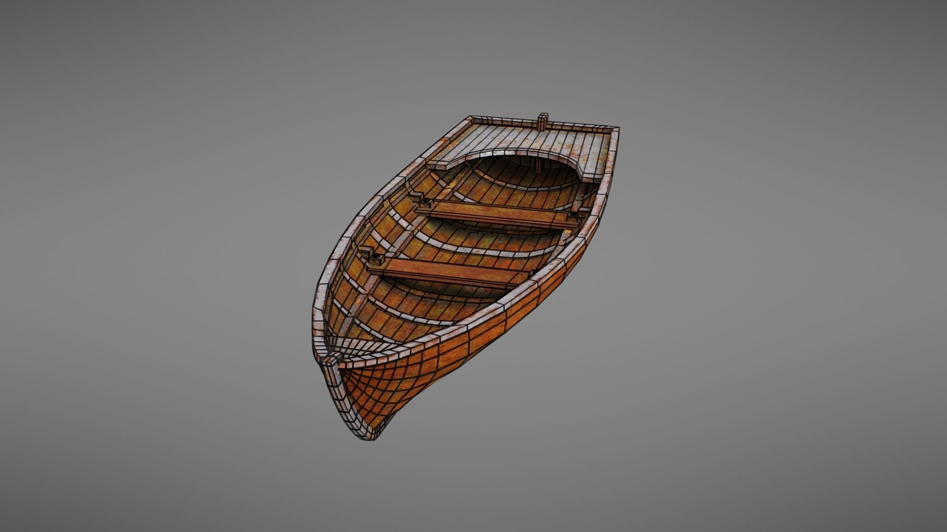 Rowboat old wooden boat Low-poly 3D model_37