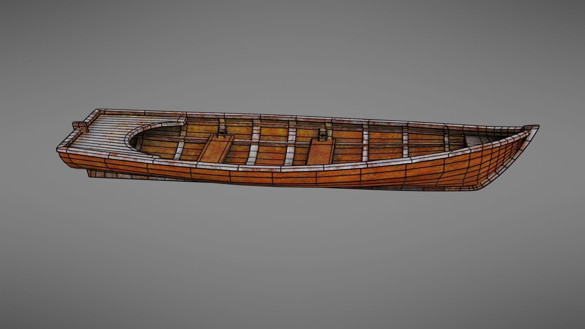 Rowboat old wooden boat Low-poly 3D model_26