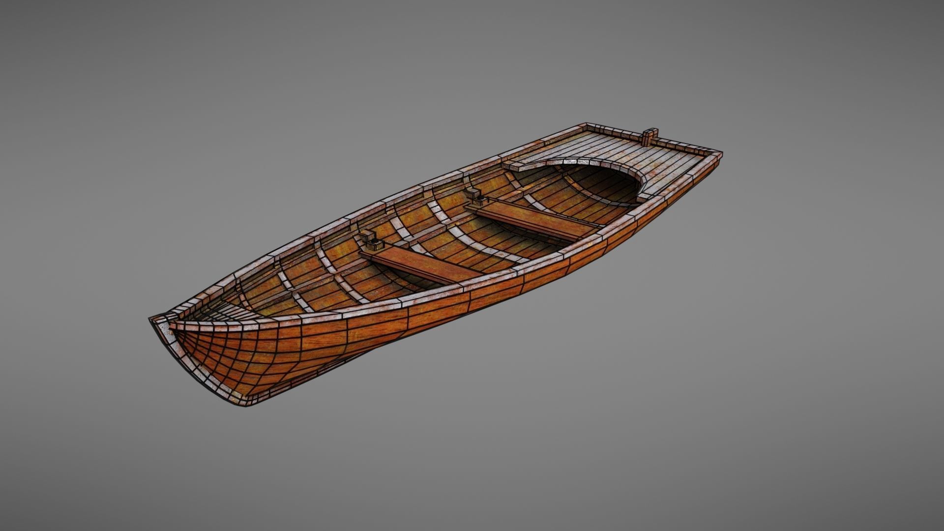 Rowboat old wooden boat Low-poly 3D model_36