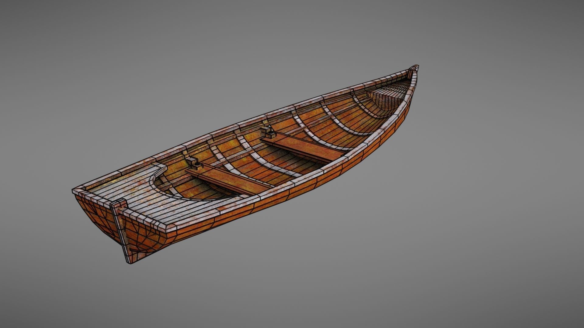 Rowboat old wooden boat Low-poly 3D model_29