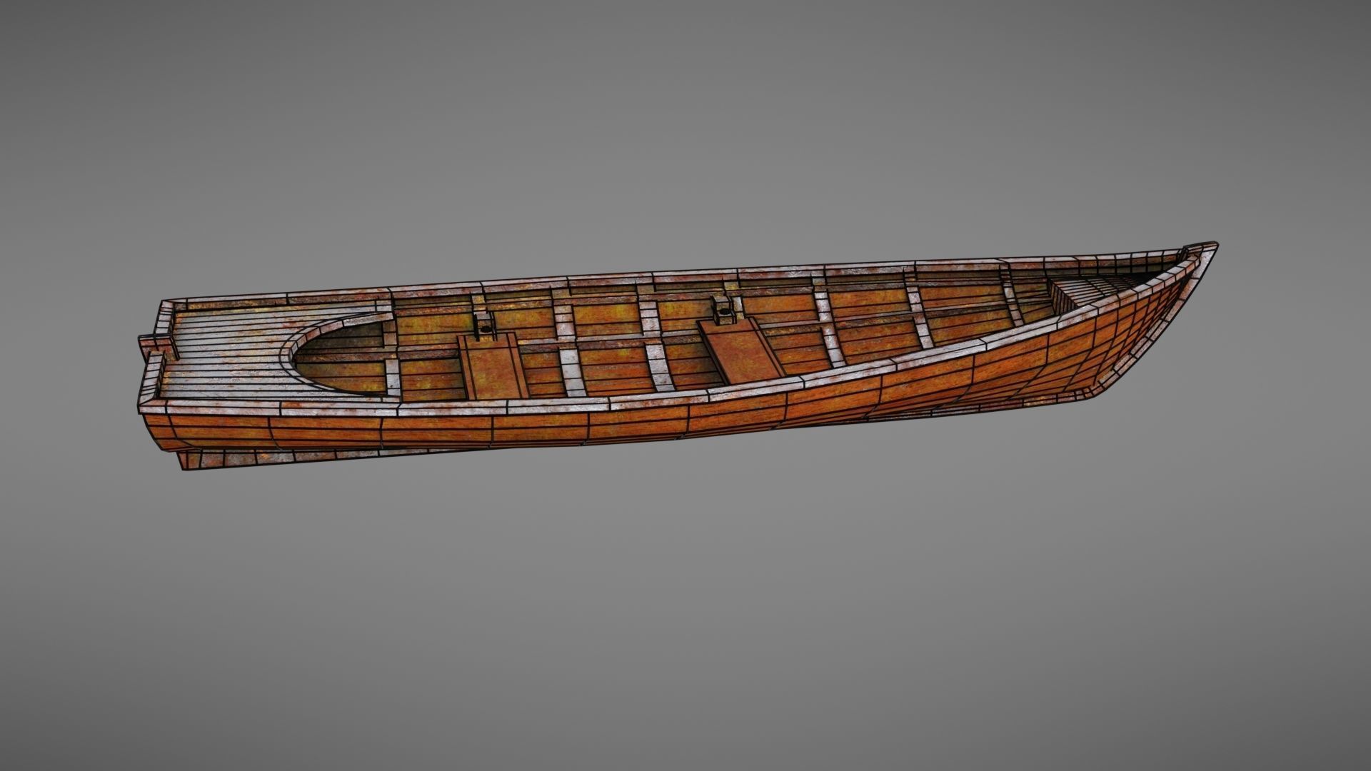 Rowboat old wooden boat Low-poly 3D model_27
