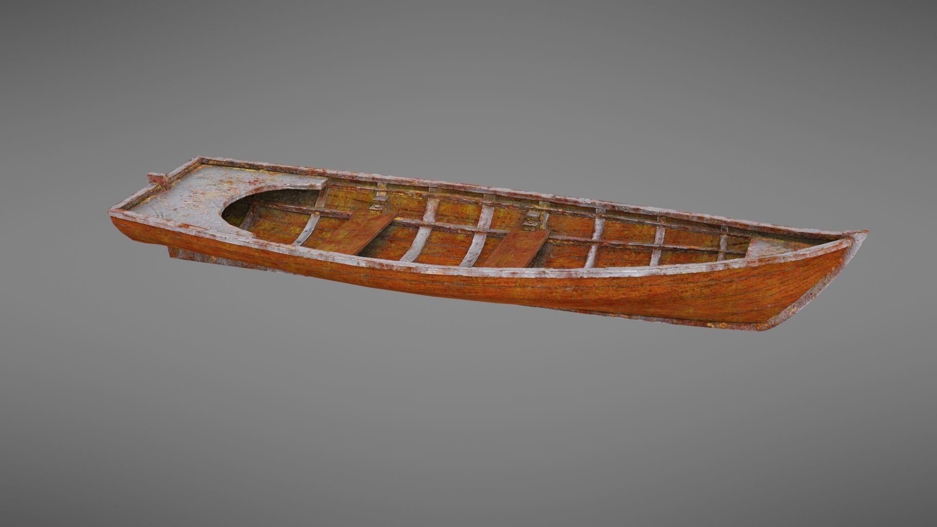 Rowboat old wooden boat Low-poly 3D model_5