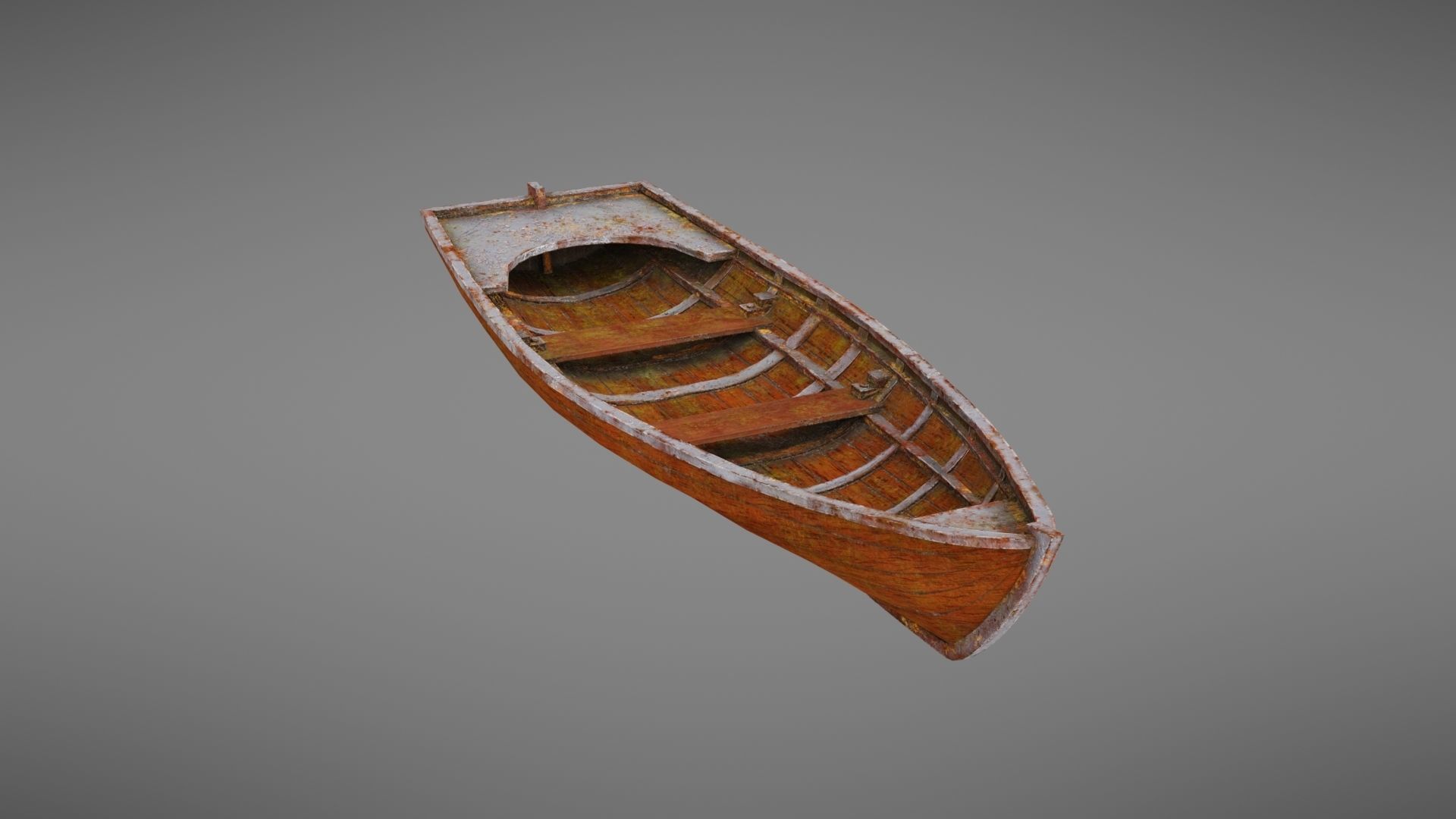 Rowboat old wooden boat Low-poly 3D model_19