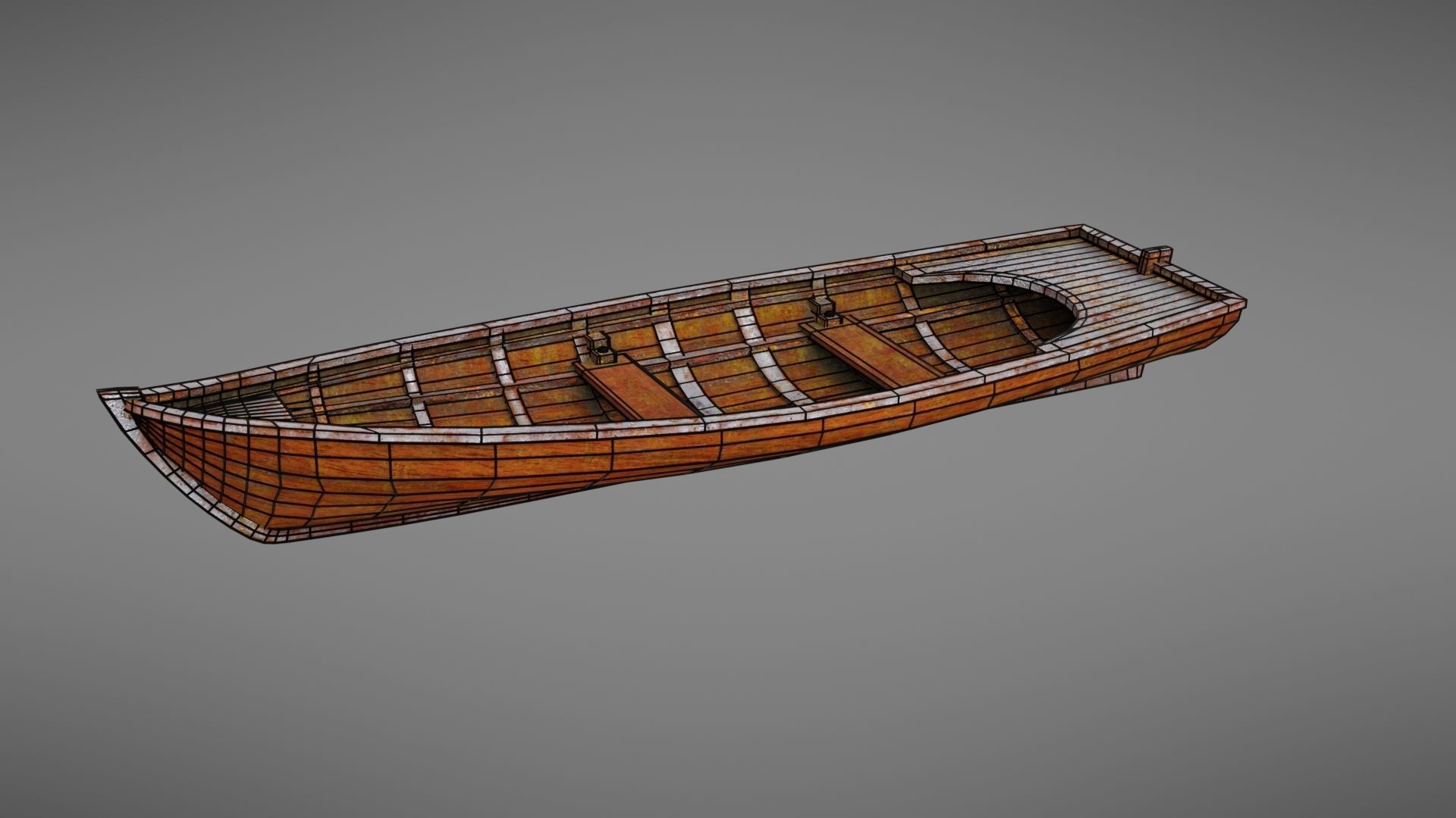 Rowboat old wooden boat Low-poly 3D model_35