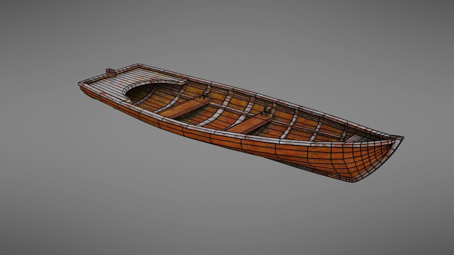 Rowboat old wooden boat Low-poly 3D model_41