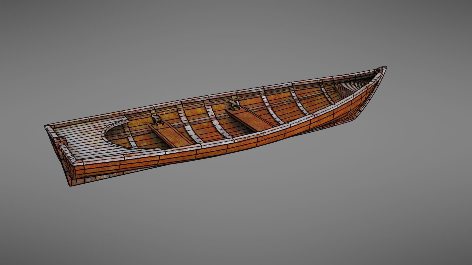 Rowboat old wooden boat Low-poly 3D model_28