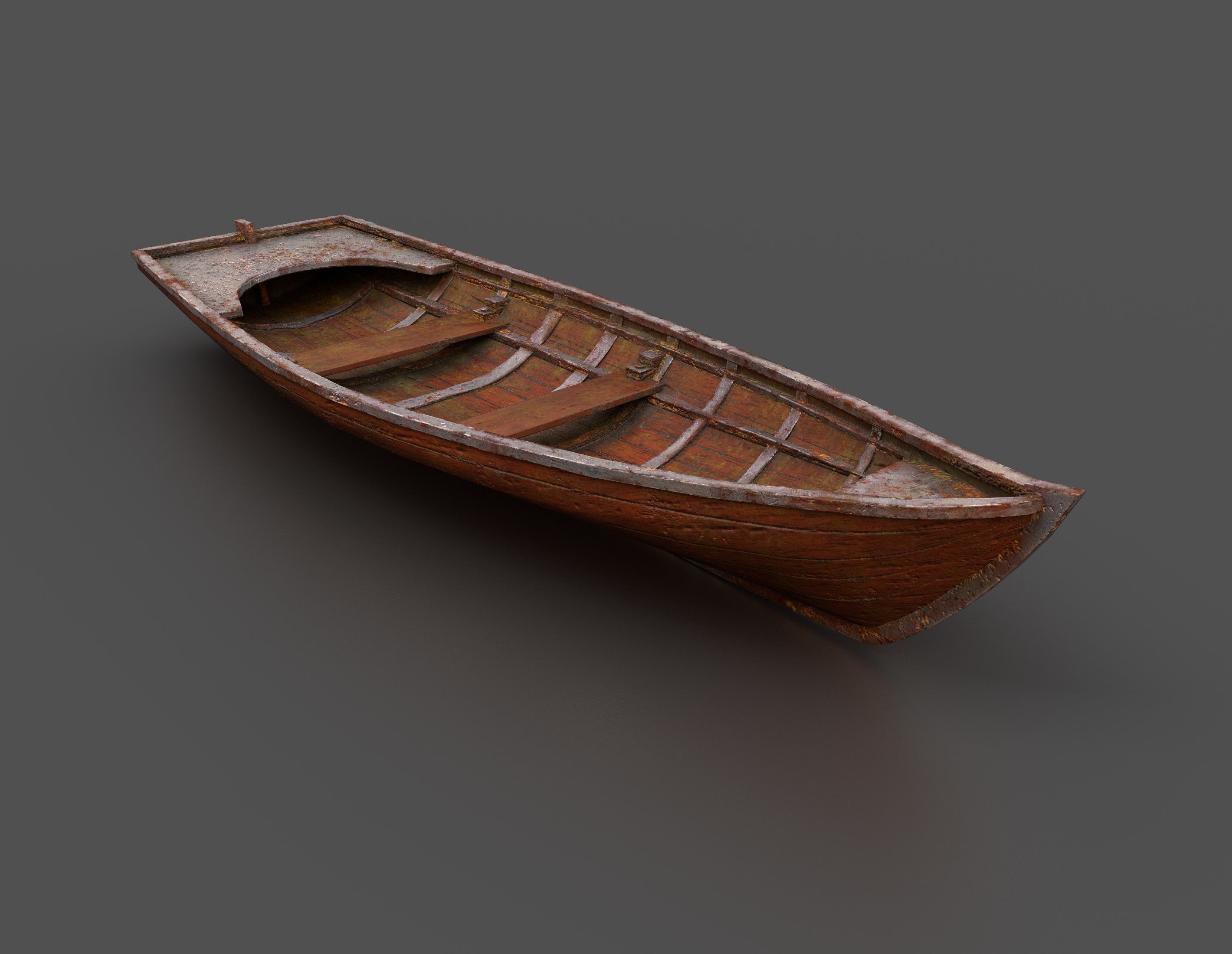 Rowboat old wooden boat Low-poly 3D model_2