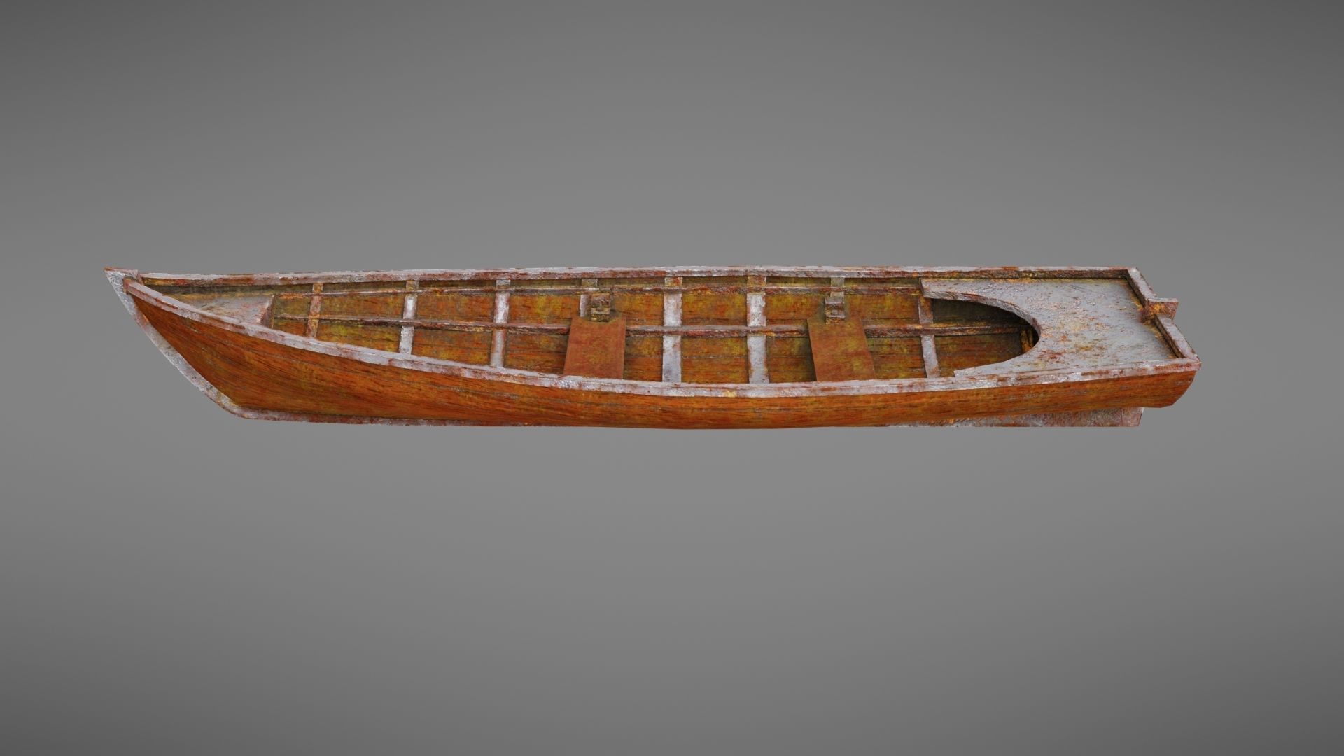 Rowboat old wooden boat Low-poly 3D model_14
