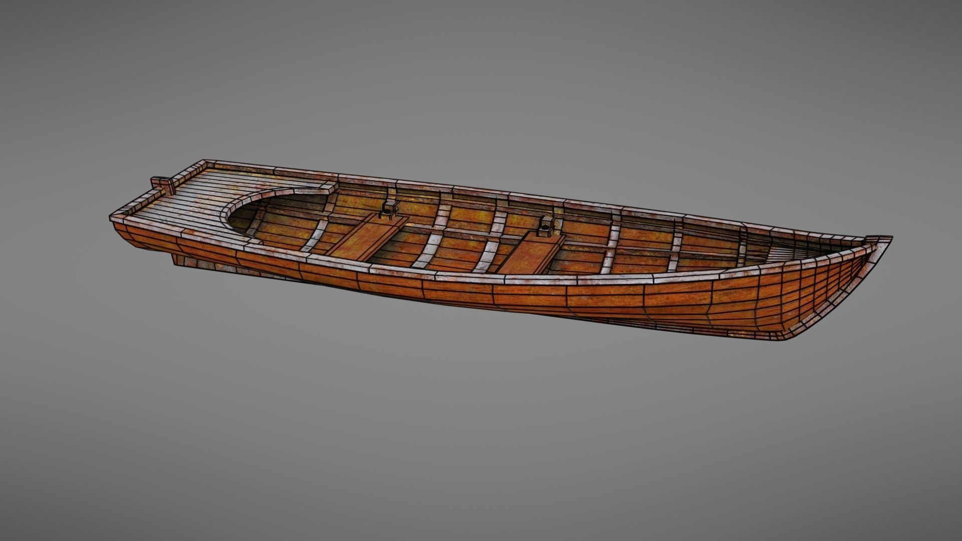 Rowboat old wooden boat Low-poly 3D model_25