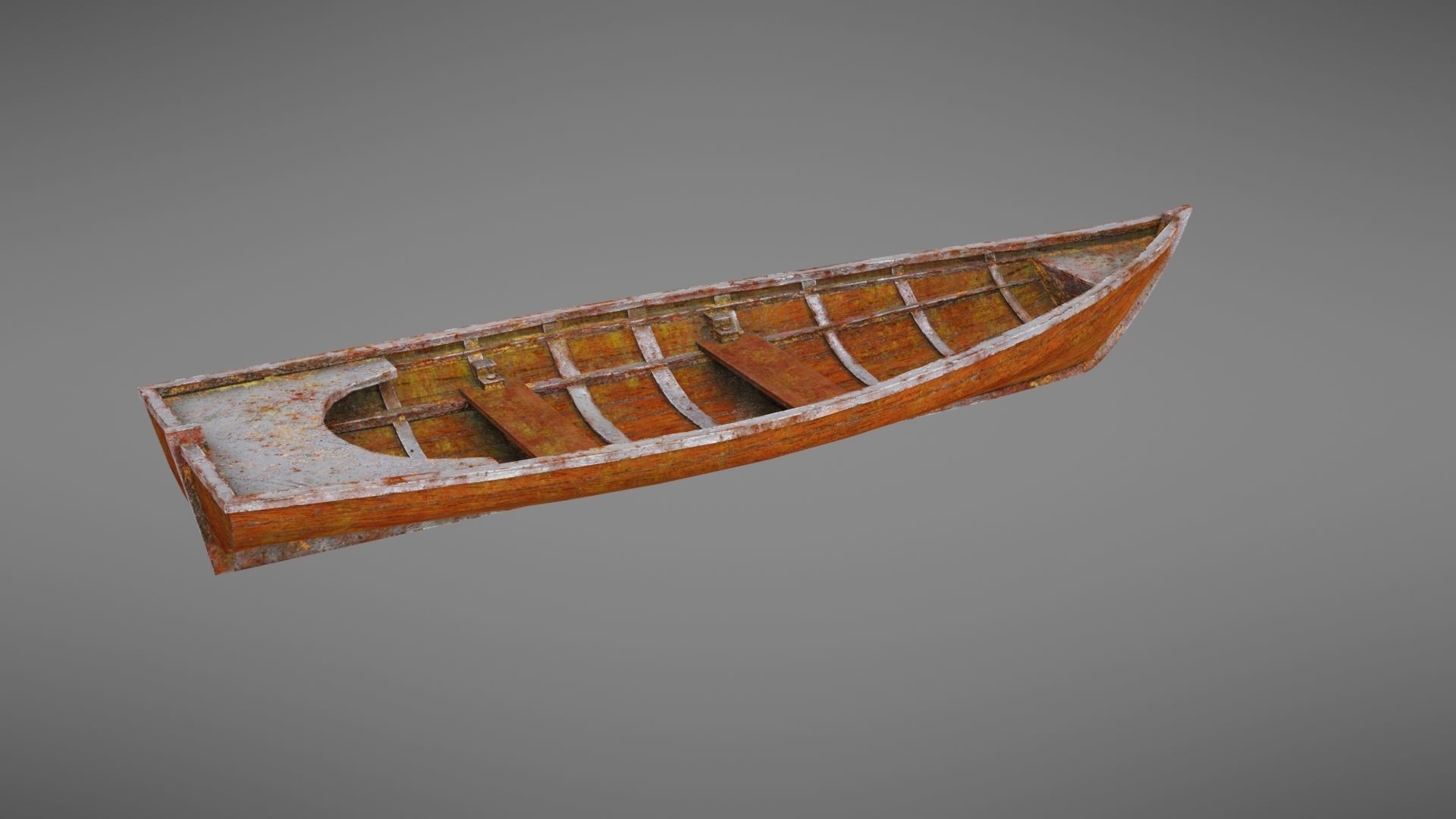 Rowboat old wooden boat Low-poly 3D model_8