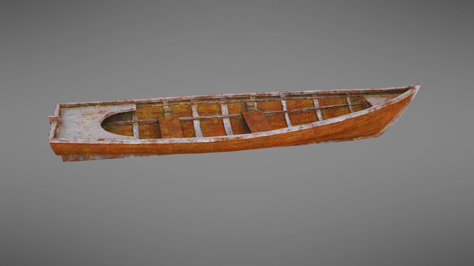 Rowboat old wooden boat Low-poly 3D model_7