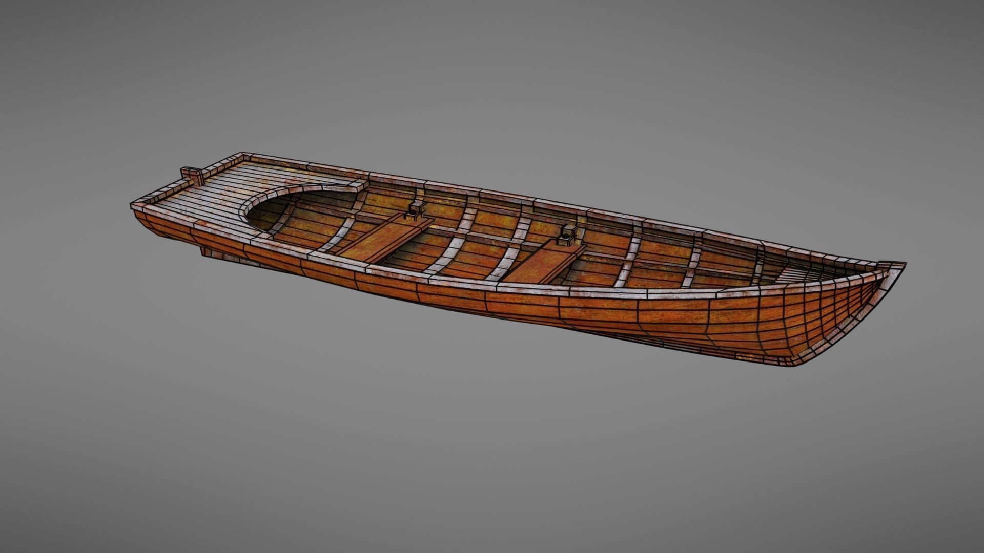 Rowboat old wooden boat Low-poly 3D model_24