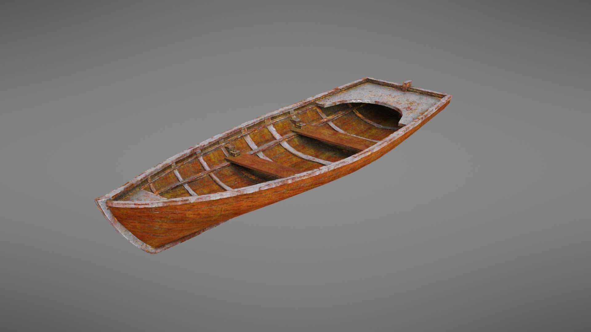 Rowboat old wooden boat Low-poly 3D model_16