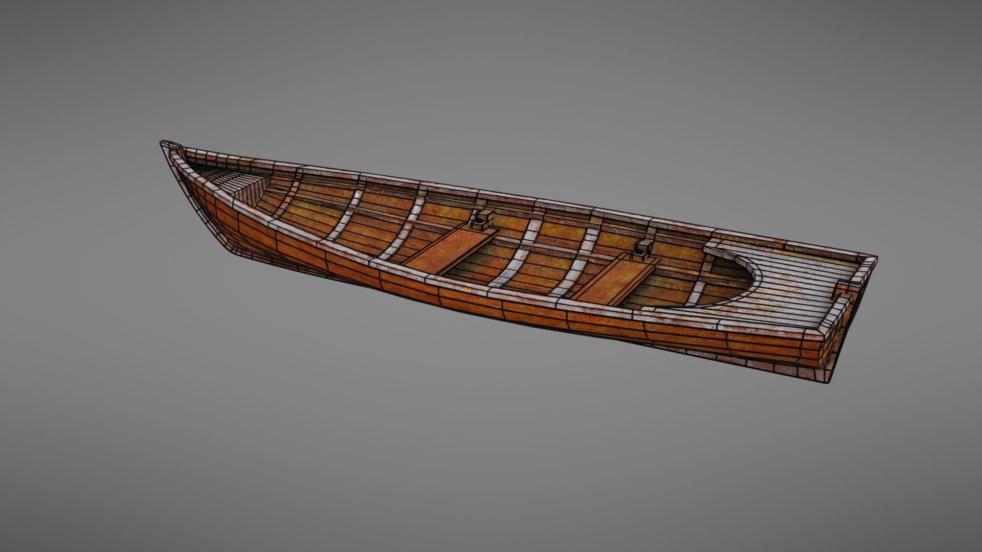 Rowboat old wooden boat Low-poly 3D model_33
