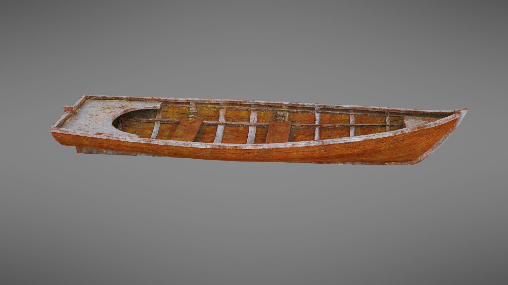 Rowboat old wooden boat Low-poly 3D model_6