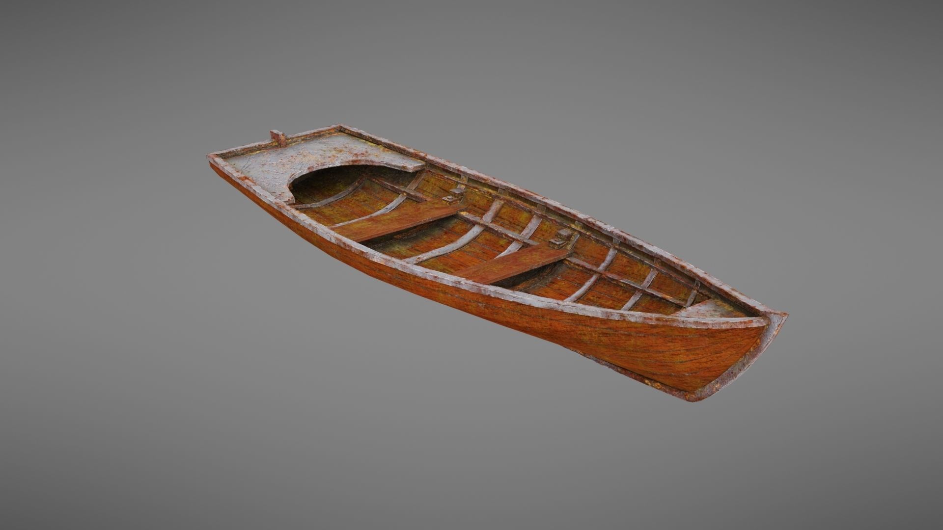 Rowboat old wooden boat Low-poly 3D model_20