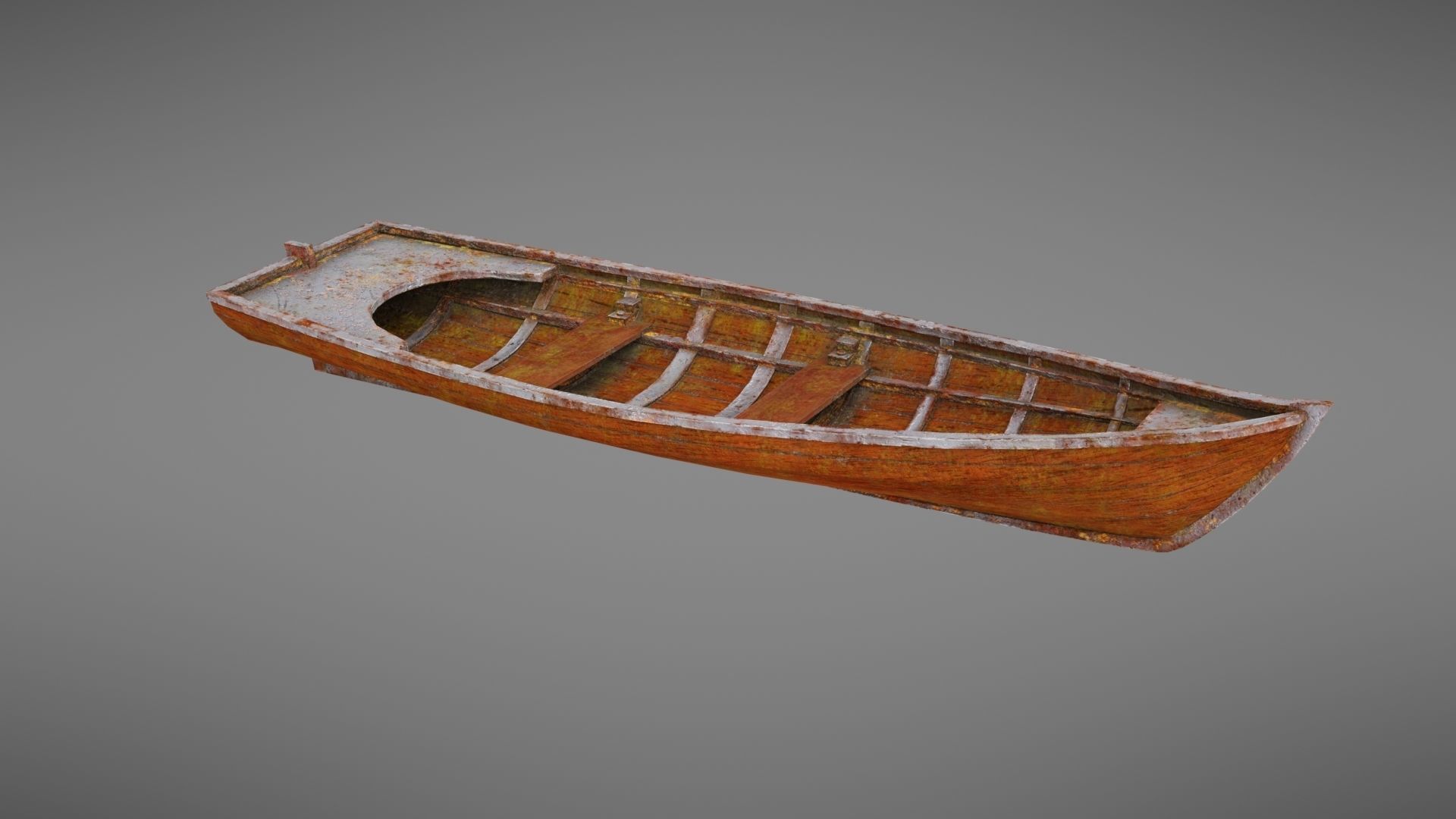 Rowboat old wooden boat Low-poly 3D model_3