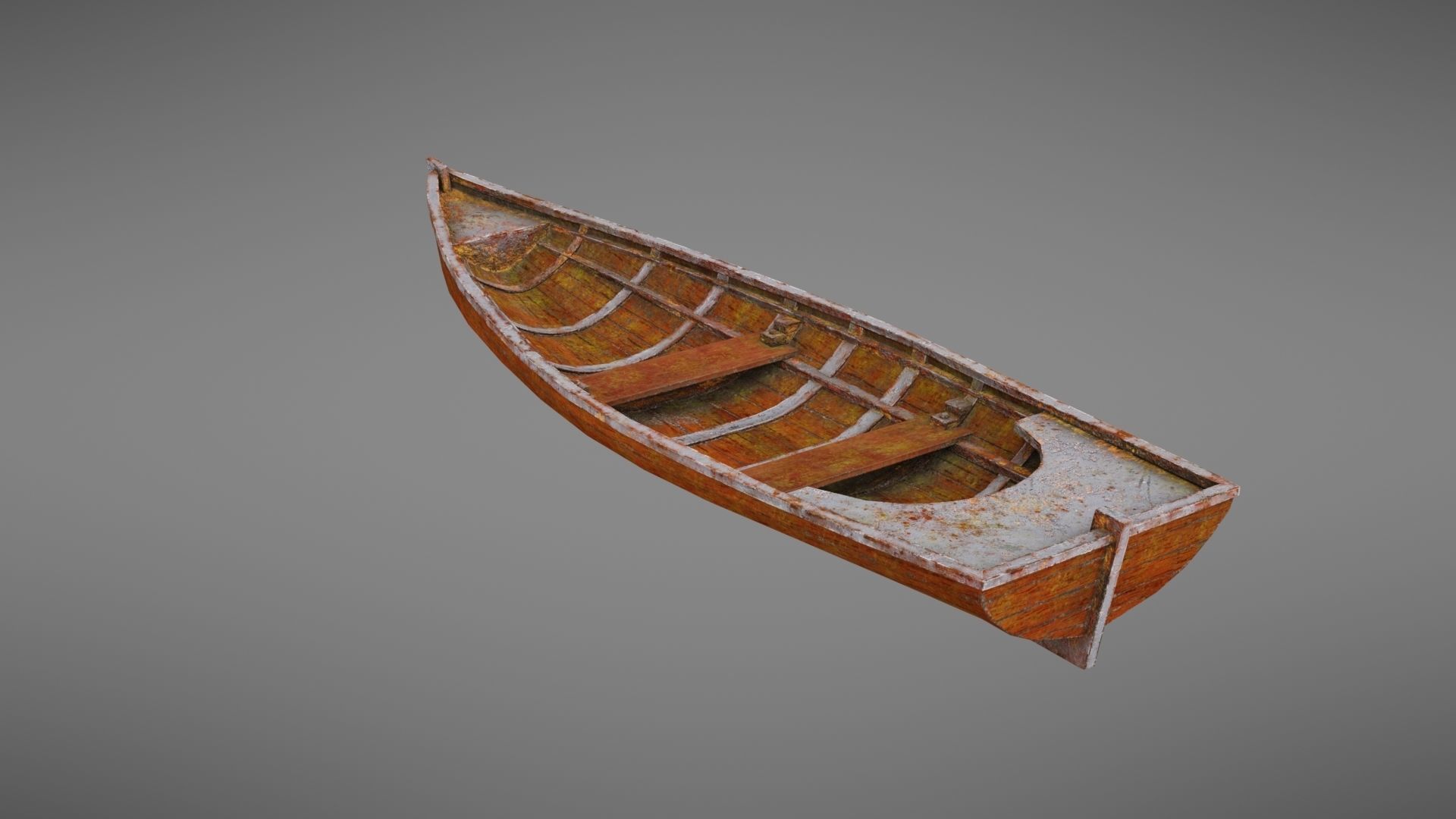 Rowboat old wooden boat Low-poly 3D model_12