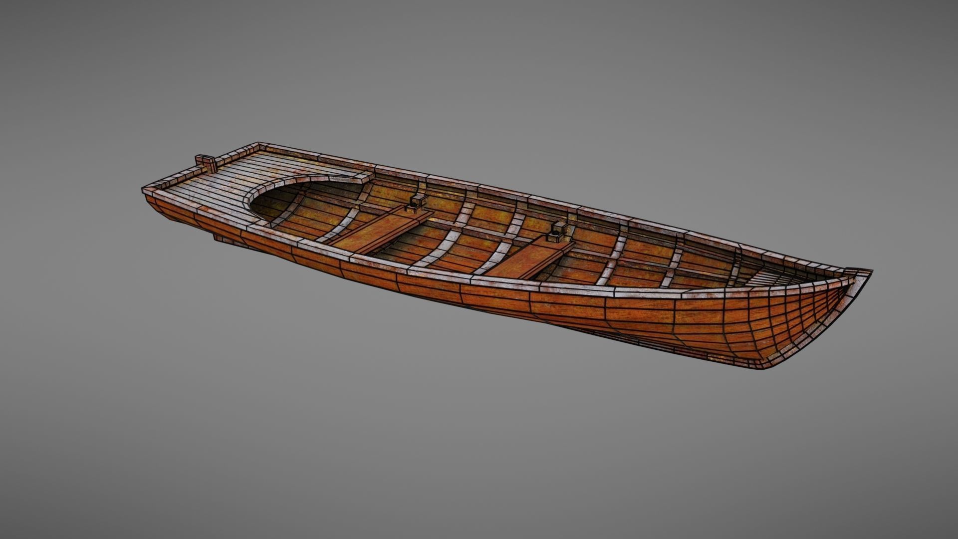 Rowboat old wooden boat Low-poly 3D model_42