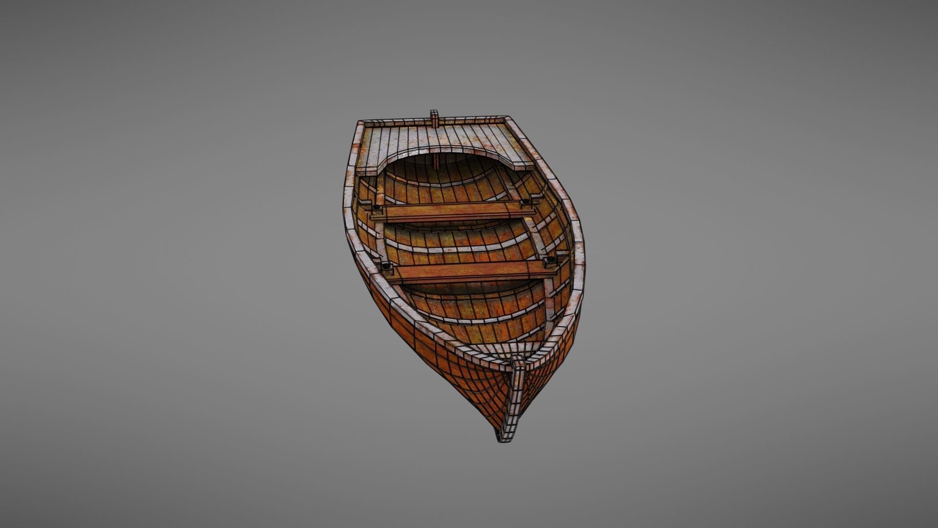 Rowboat old wooden boat Low-poly 3D model_38