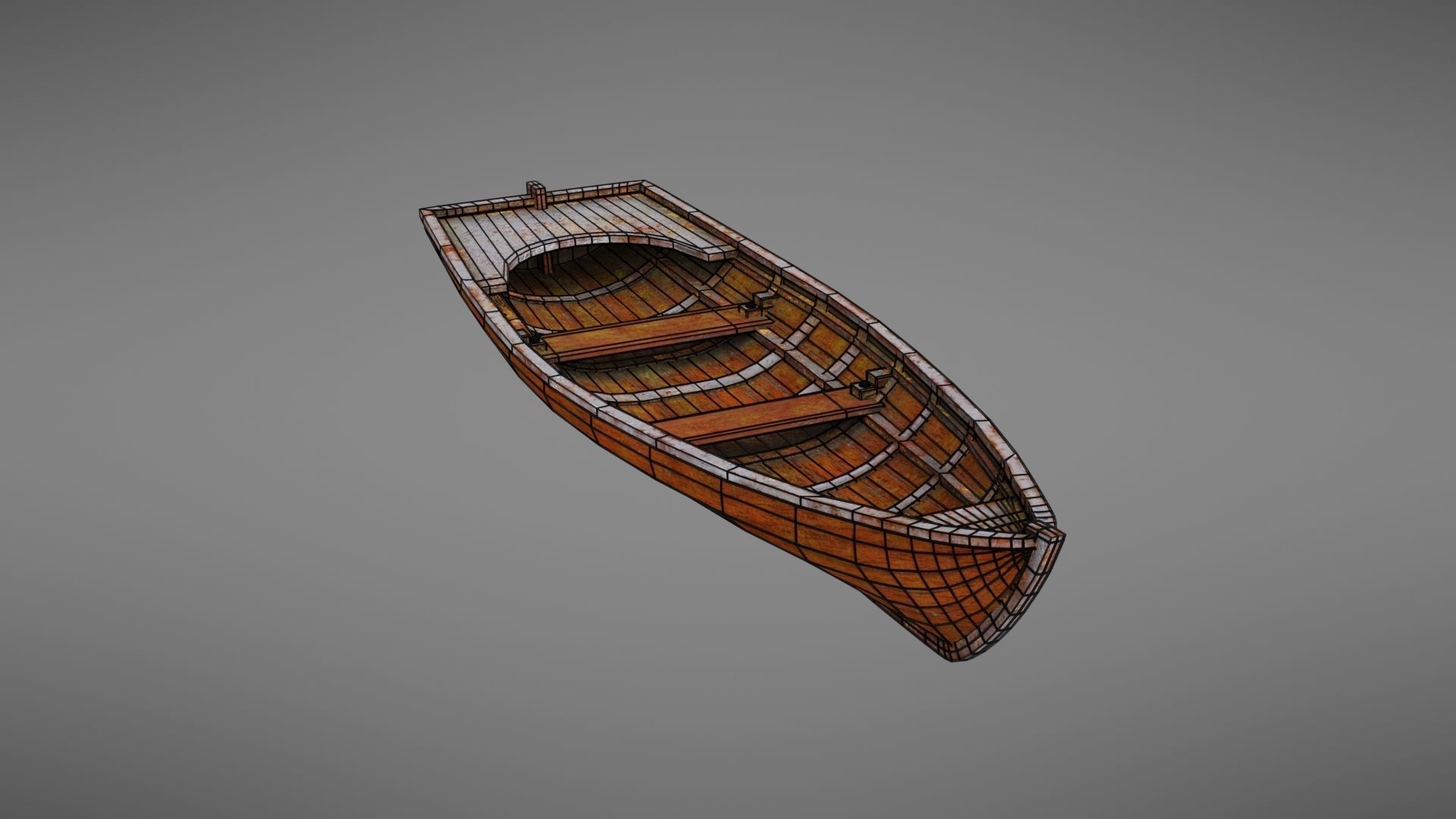 Rowboat old wooden boat Low-poly 3D model_39
