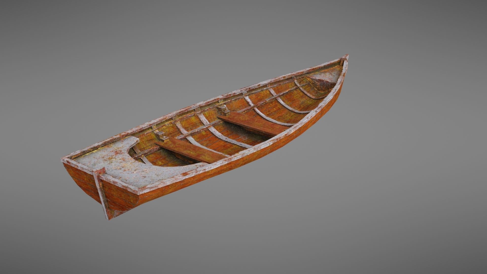 Rowboat old wooden boat Low-poly 3D model_9