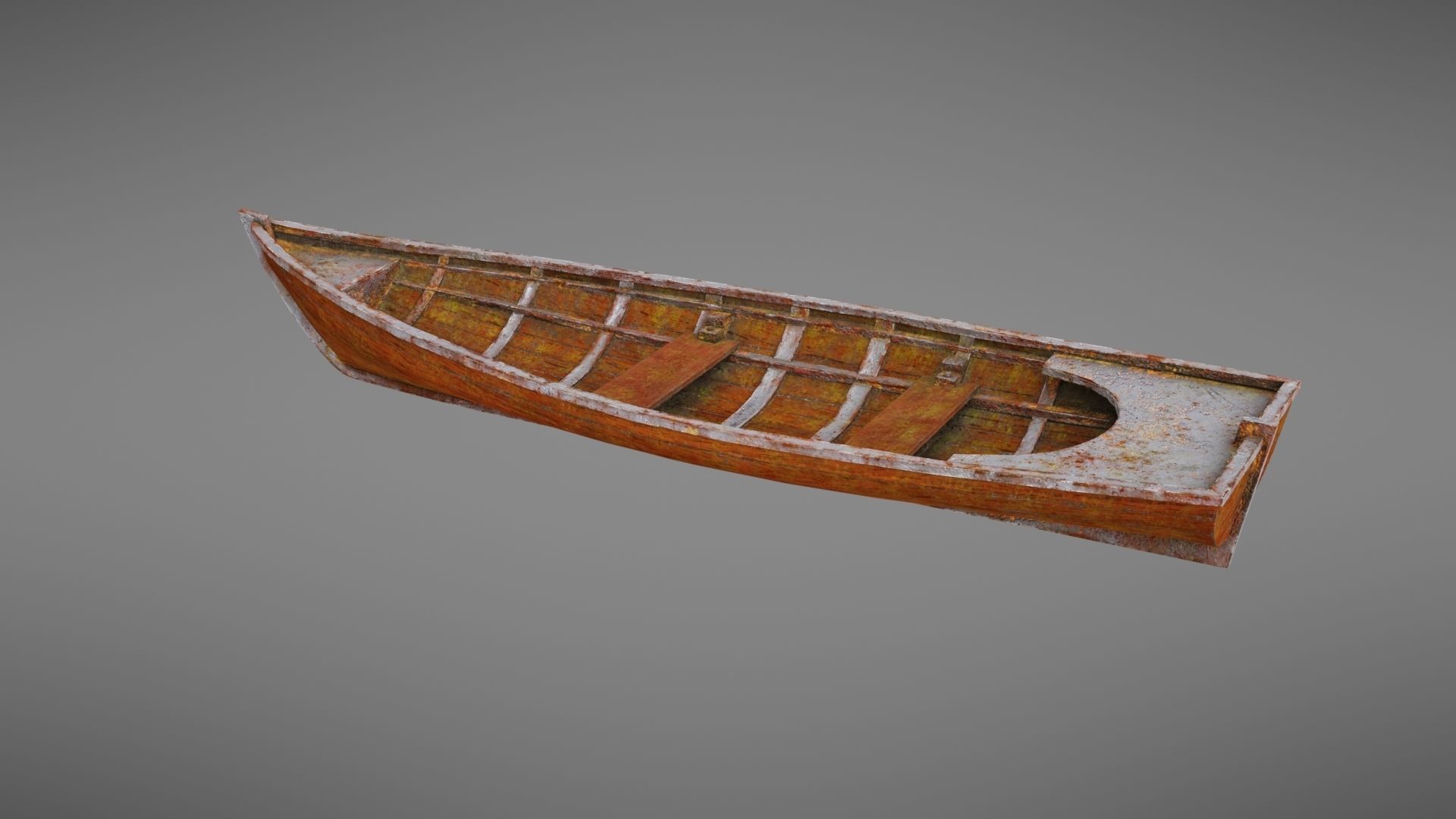 Rowboat old wooden boat Low-poly 3D model_13