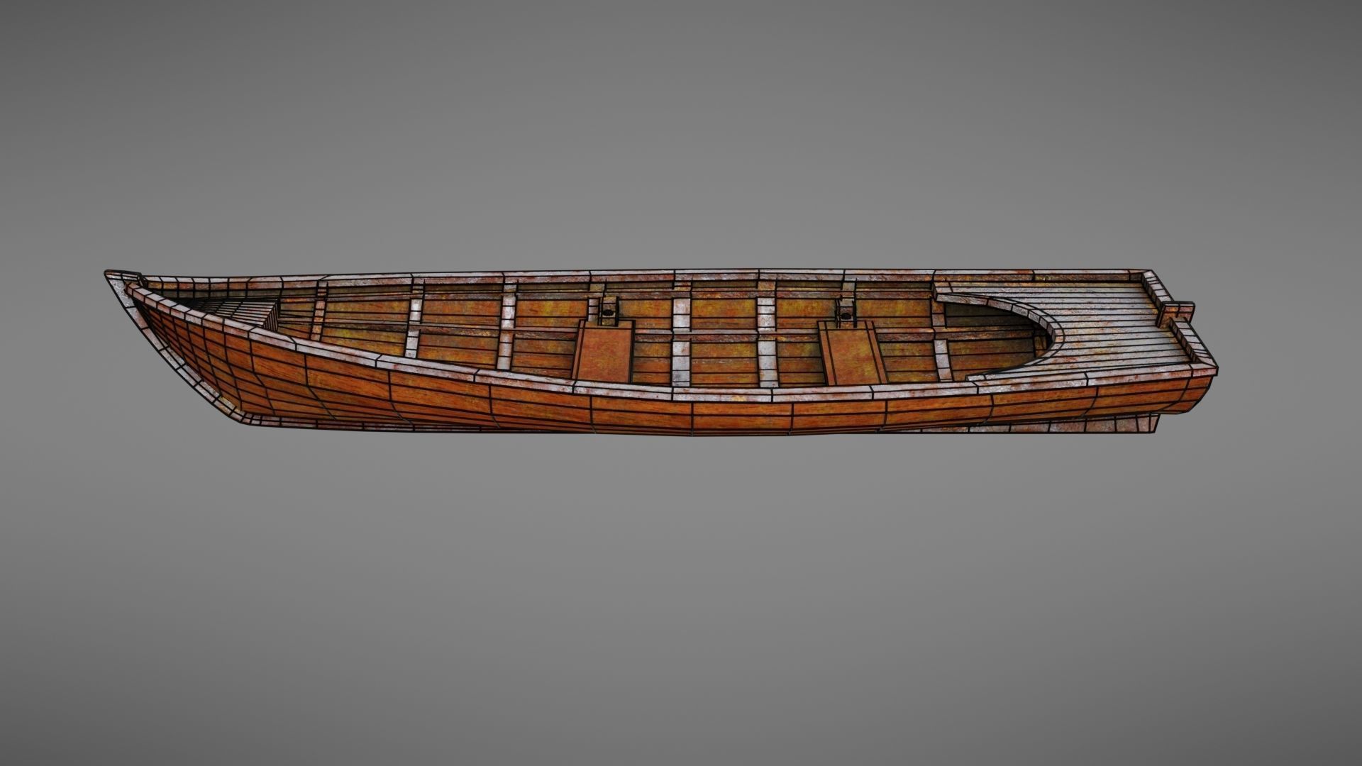 Rowboat old wooden boat Low-poly 3D model_34