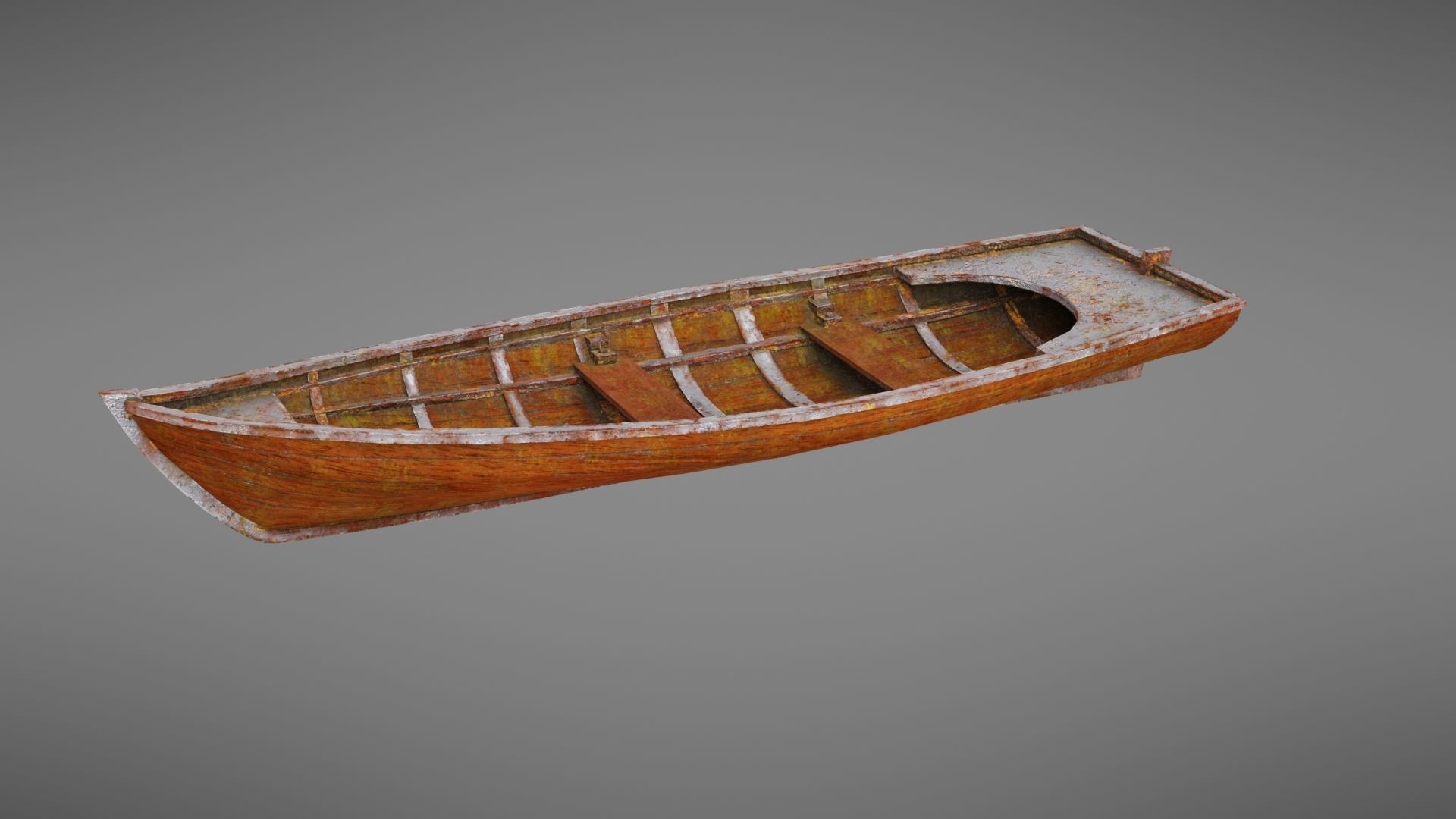 Rowboat old wooden boat Low-poly 3D model_15