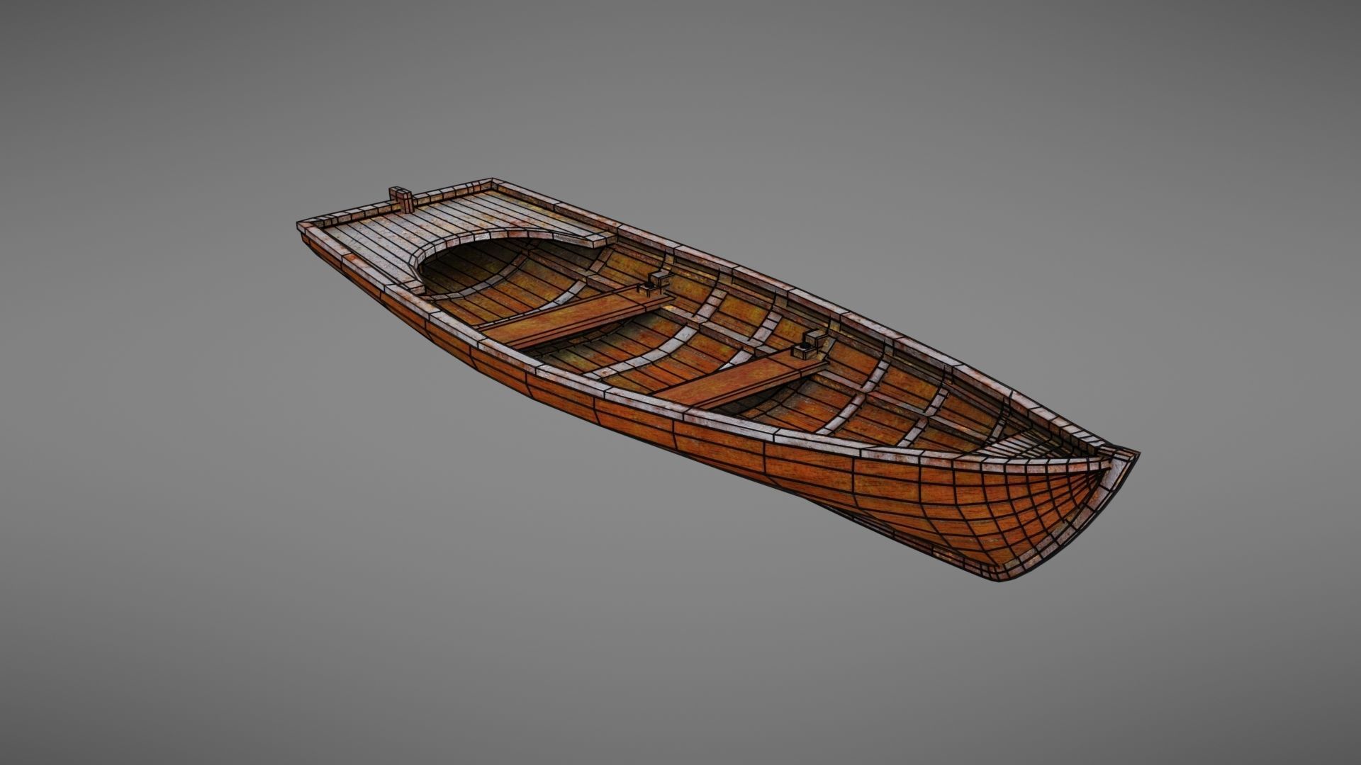 Rowboat old wooden boat Low-poly 3D model_40