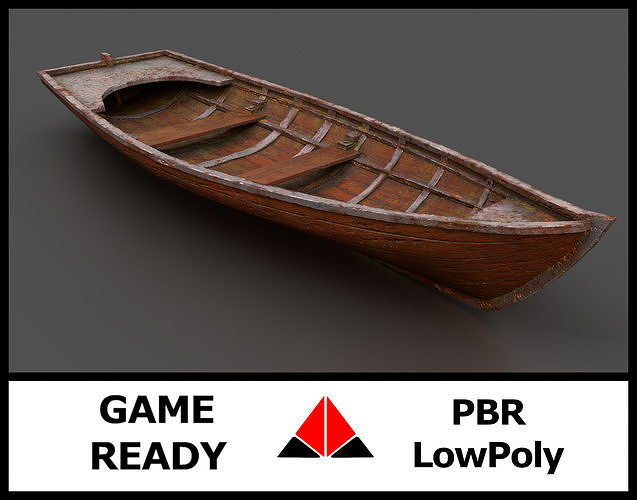 Rowboat old wooden boat Low-poly 3D model