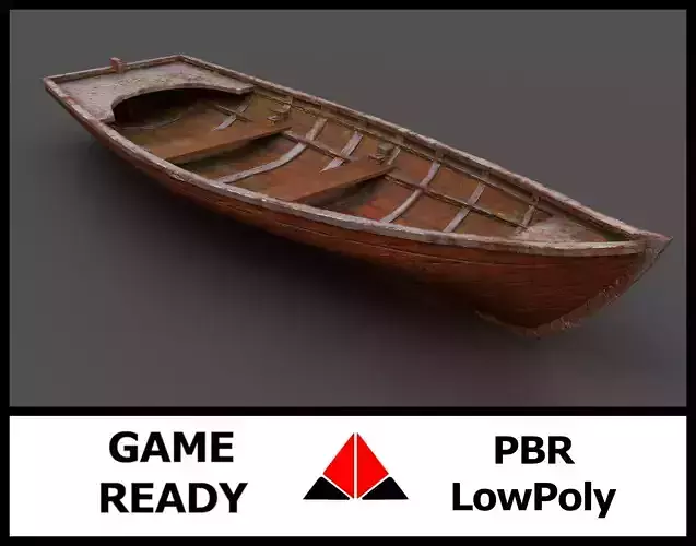 Rowboat old wooden boat Low-poly 3D model